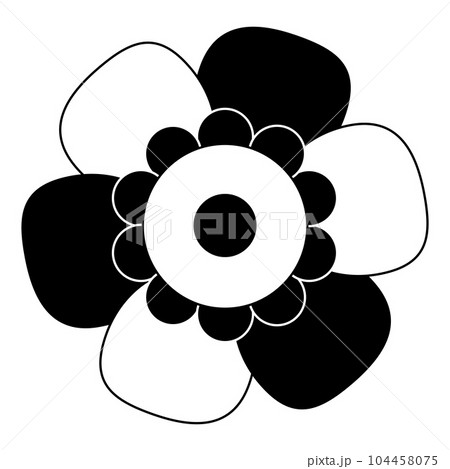 Black And White Single Isolated Flat Vector Flower. Icon Flower For Holiday, Design, India, Oriental and Arabic Ornament, Print, Web and App. 104458075