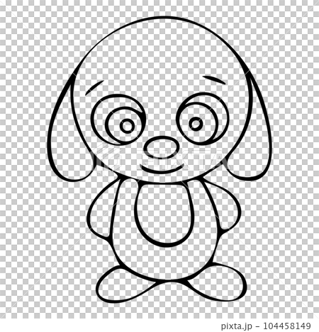 Black And White Cute Dog Doodle Sketch. Hand-Drawn Isolated Illustration On White Background. Illustration For Kid Coloring Book, Coloring Page, Design, T-Shirt And Print. 104458149