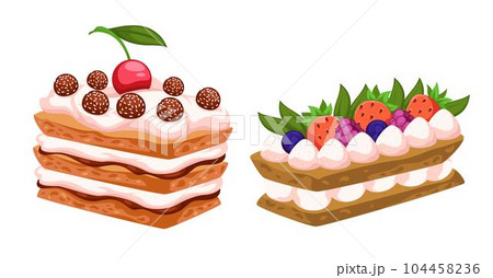 Sweets cake with mousse and cream fruits decor 104458236