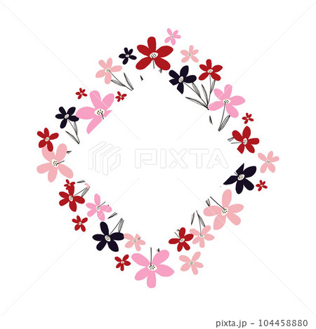 Creative vibrant floral frame, bright frame with wildflowers in juicy colors. Creative vibrant floral frame, bright frame with wildflowers in juicy colors. 104458880
