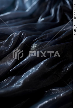 Black transparent background of flowing fabric, in the style of monochrome colors. Ai generative art 104458963