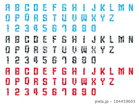 シンプルなキラキラとした結晶のような数字とアルファベット シンプルなキラキラとした結晶のような数字とアルファベット 104459605