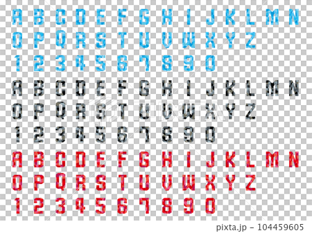 シンプルなキラキラとした結晶のような数字とアルファベット シンプルなキラキラとした結晶のような数字とアルファベット 104459605