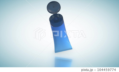 Cream lotion bottle rotate on blue background. Cosmetic cream tube. Skin care product presentation. 3d rendered animation. 104459774