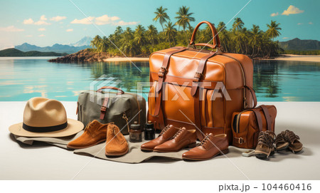 travel suitcase on the beach 104460416