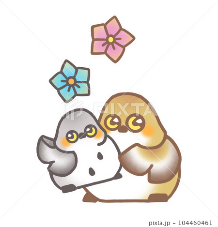 花とフクロウの親子 104460461