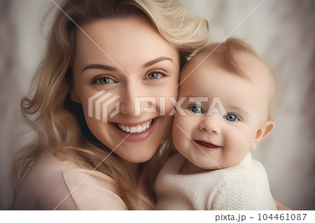 笑顔の赤ちゃんとママ　外国人5　AI生成画像 104461087