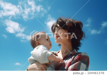 青空の下のママと赤ちゃん4　AI生成画像 104461376