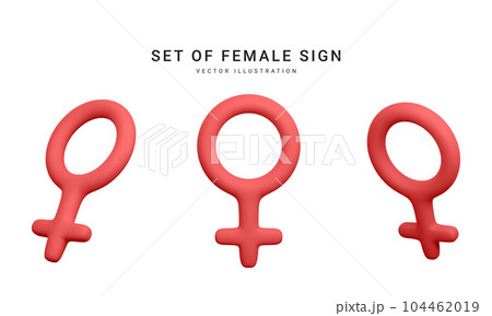 Set of 3d realistic female symbol isolated on white background. Renderings gender icon. Vector illustration 104462019