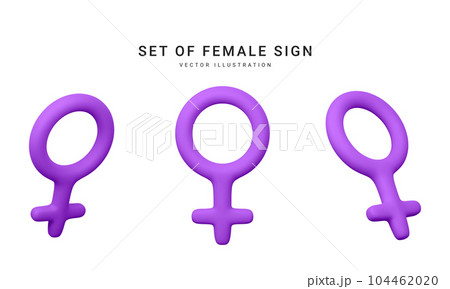 Set of 3d realistic female symbol isolated on white background. Renderings gender icon. Vector illustration 104462020