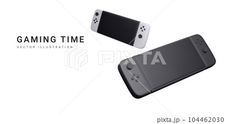 3d realistic gaming consoles isolated on white background. Video games concept banner. Vector illustration 104462030