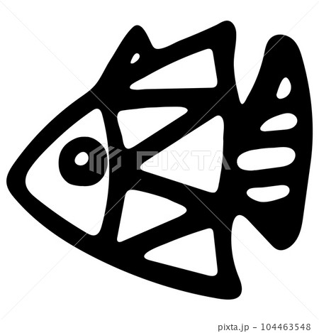Hand Drawn Black and White Fish Icon Isolated on White Background. Simple Fish Illustration for Kid Coloring Book. Sea Food Illustration Symbol. Farm Element for Coloring Page. 104463548
