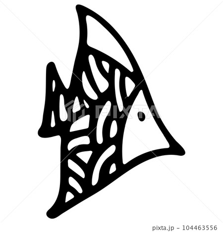 Hand Drawn Black and White Fish Icon Isolated on White Background. Simple Fish Illustration for Kid Coloring Book. Sea Food Illustration Symbol. Farm Element for Coloring Page. 104463556
