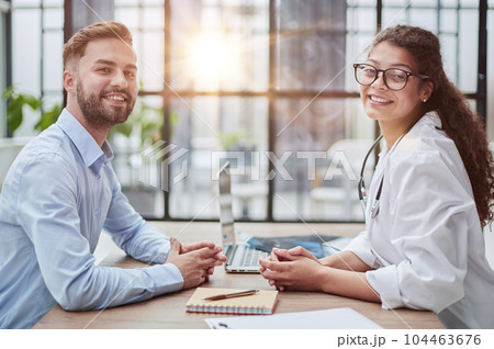 Doctor and patient close-up. looking at the camera 104463676