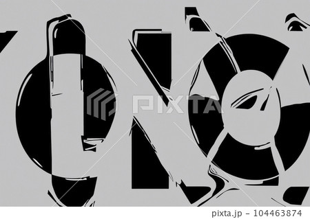 Brutalism. Brutalist. Abstract background. Illustration of large, colorful and striking text. Minimalist or monochrome color palettes. Black and white with touches of saturated colors. 104463874