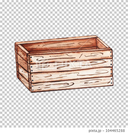 Box. Watercolor illustration of a wooden box on a white background. Freehand drawing for your design 104465288
