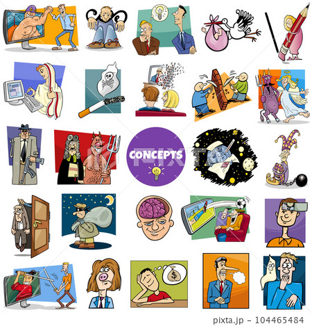 cartoon concepts or metaphors with comic characters big set 104465484