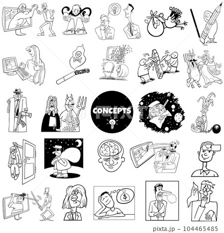 cartoon concepts or metaphors with comic characters set 104465485