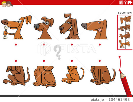 match halves game with cartoon dogs characters pictures 104465498