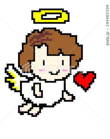 ドット絵風のかわいい飛んでいる天使とハート ドット絵風のかわいい飛んでいる天使とハート 104465599