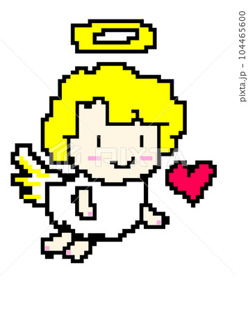 ドット絵風の飛んでるかわいい金髪の天使とハート ドット絵風の飛んでるかわいい金髪の天使とハート 104465600