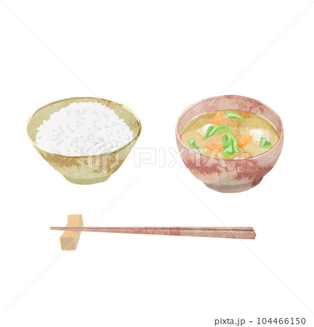ごはんとお味噌汁の水彩ベクターイラスト 104466150