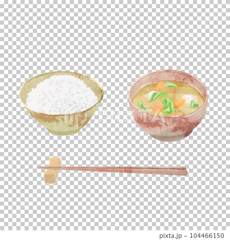 Watercolor vector illustration of rice and miso soup 104466150