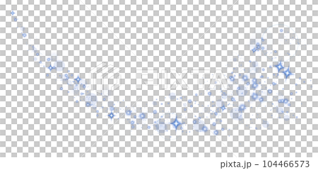 Blue glitter wave abstract illustration. Blue stars dust trail sparkling particles isolated on transparent background. Magic concept. PNG. 104466573