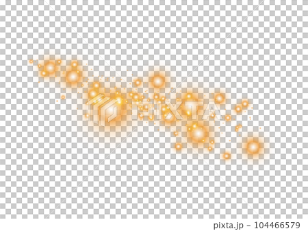 Golden glitter wave abstract illustration. Golden stars dust trail sparkling particles isolated on transparent background. Magic concept. PNG. 104466579