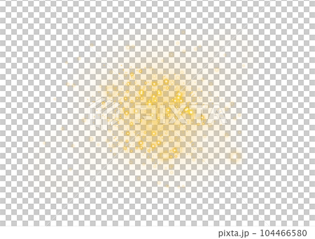 Golden glitter wave abstract illustration. Golden stars dust trail sparkling particles isolated on transparent background. Magic concept. PNG. 104466580