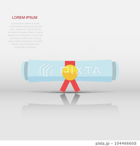 Diploma rolled scroll icon in flat style. Graduate scroll sign illustration pictogram. Education business concept. Diploma rolled scroll icon in flat style. Graduate scroll sign illustration pictogram. Education business concept. 104466608