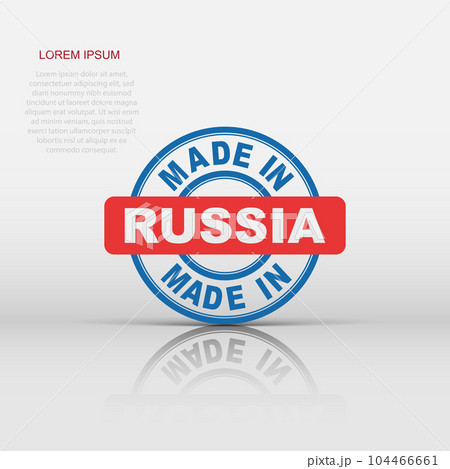 Made in Russia icon in flat style. Manufactured illustration pictogram. Produce sign business concept. Made in Russia icon in flat style. Manufactured illustration pictogram. Produce sign business concept. 104466661