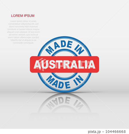 Made in Australia icon in flat style. Manufactured illustration pictogram. Produce sign business concept. 104466668