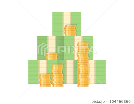 Money icon in flat style. Stack of currency banknotes vector illustration on isolated background. Dollars and gold coins sign business concept. 104466866