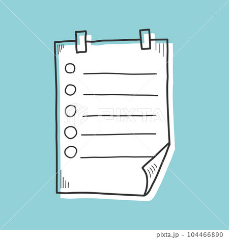 Hand drawn memo paper sheet icon in flat style. Sticky note vector illustration on isolated background.  To do list sign business concept. 104466890