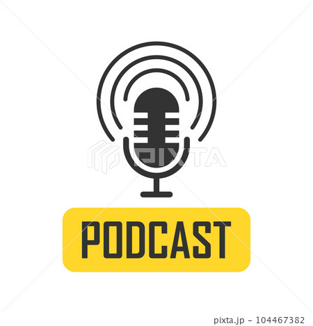 Podcast microphone icon in flat style. Audio interview vector illustration on isolated background. Studio speaker sign business concept. 104467382