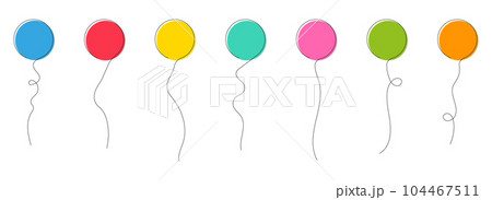Set of colored party balloons tied with strings. Vector illustration in cartoon style 104467511