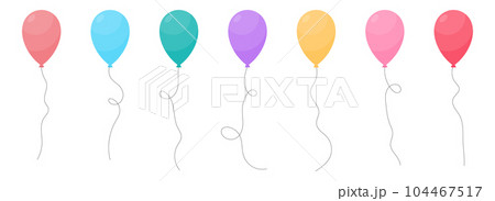 Set of colored party balloons tied with strings. Vector illustration in cartoon style 104467517