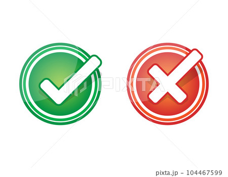 Cross and check mark icon in flat style. Checkmark right vector illustration on isolated background. Tick and cross sign business concept. Cross and check mark icon in flat style. Checkmark right vector illustration on isolated background. Tick and cross sign business concept. 104467599