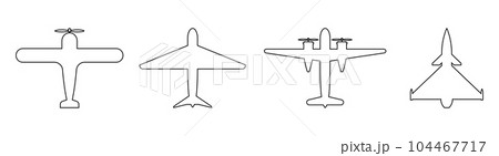 Top view of line plane icon set. Vector illustration isolated on white 104467717