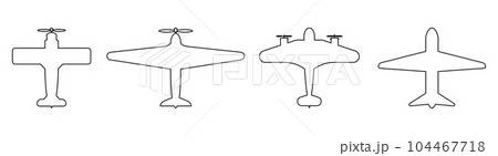 Top view of line plane icon set. Vector illustration isolated on white Top view of line plane icon set. Vector illustration isolated on white 104467718