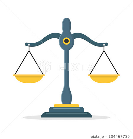 Scale icon in flat style. Weight balance vector illustration on isolated background. Equilibrium comparison sign business concept. Scale icon in flat style. Weight balance vector illustration on isolated background. Equilibrium comparison sign business concept. 104467759