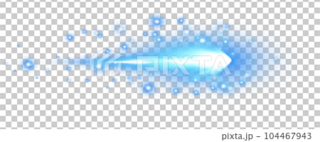Blue horizontal lens flares. Laser beams, horizontal light rays. Beautiful light flares. Glowing streaks on transparent background. Png. 104467943