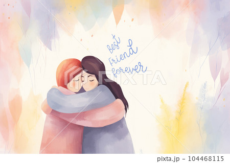 Best friend or couple are hug and express feeling friendship day concept. 104468115