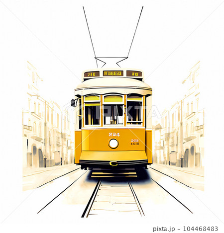 Illustration of a portuguese city with a tram, Portugal Illustration of a portuguese city with a tram, Portugal 104468483