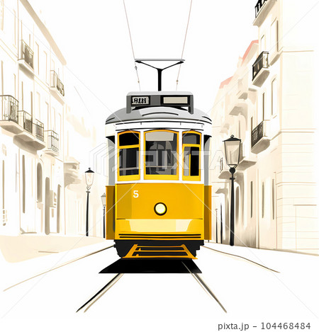 Illustration of a portuguese city with a tram, Portugal Illustration of a portuguese city with a tram, Portugal 104468484