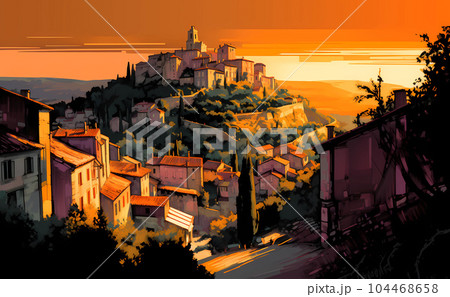 Illustration of beautiful view of Gordes, France Illustration of beautiful view of Gordes, France 104468658