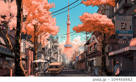 Illustration of beautiful view of the city of Tokyo, Japan Illustration of beautiful view of the city of Tokyo, Japan 104468662
