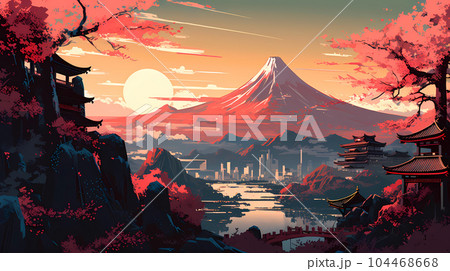 Illustration of beautiful view of the city of Tokyo, Japan 104468668