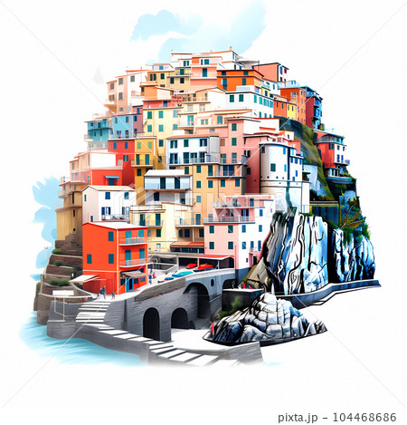 Beautiful view of the small town of Manarola on the Mediterranean coast, Italy 104468686